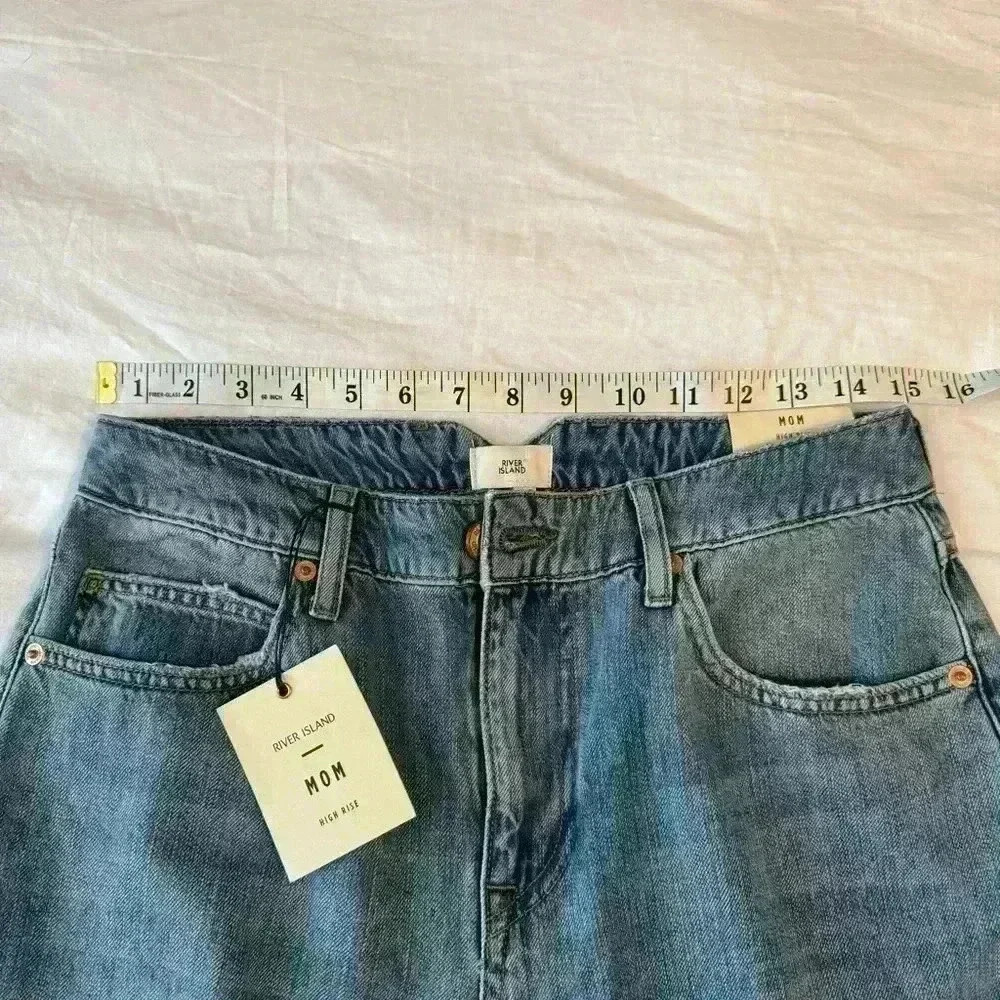 River Island women’s high rise mom jeans 10R distressed NWT pants slouchy ripped - Picture 7 of 11